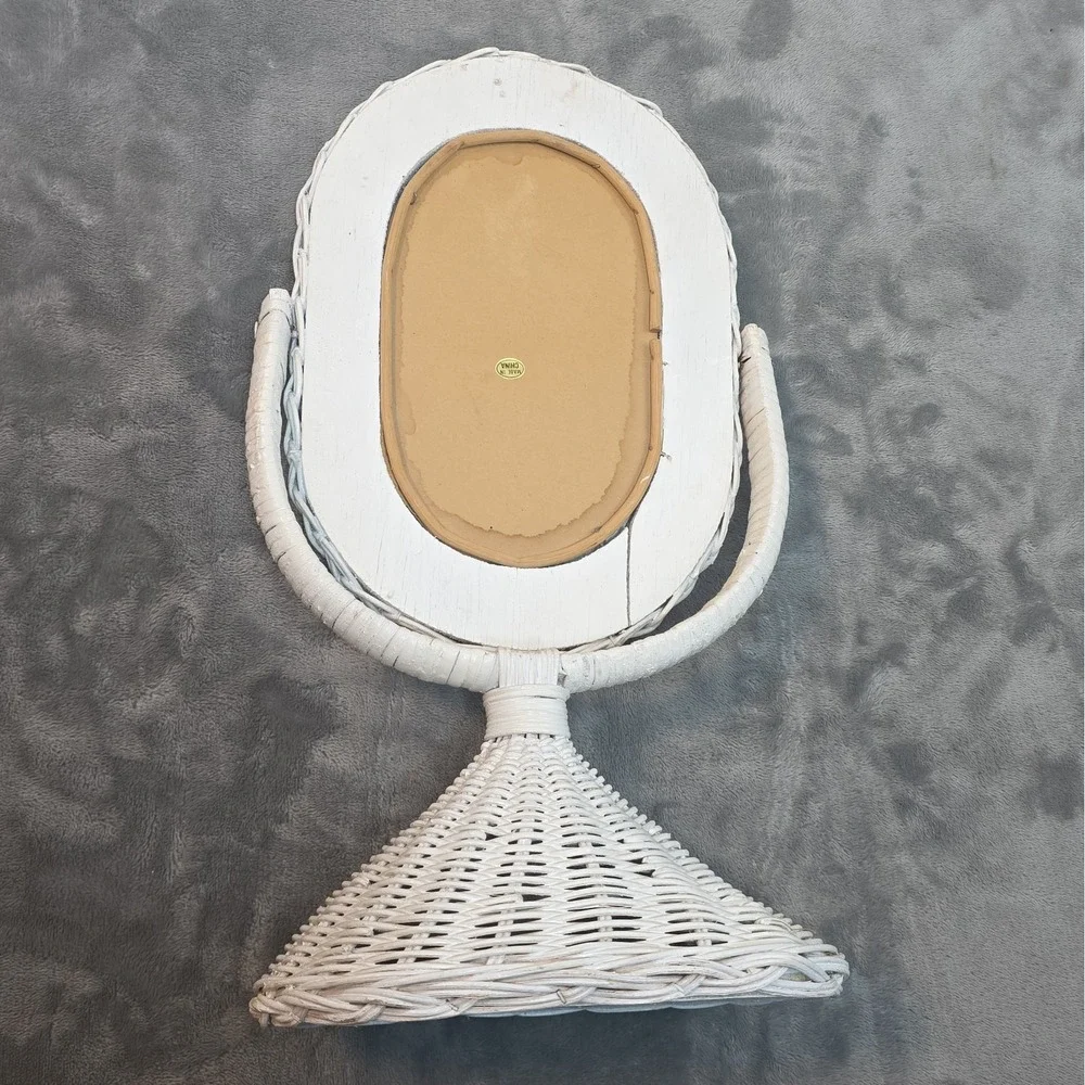 Vintage Wicker Rattan Vanity Mirror Cottage Cabin Chic Make-Up